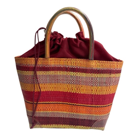 Kaloes Striped Multicolor Raffia Weaved Hand Shoulder Tote Purse/ Bag. - Picture 6 of 13